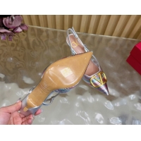 Best Grade Valentino VLogo Signature Slingbacks Pump 7.5cm in Striped Calfskin Leather Silver/Multicolor VLTN121505 1215
