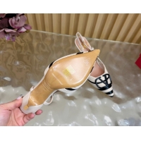 Good Product Valentino VLogo Signature Slingbacks Pump 7.5cm in Striped Calfskin Leather White/Black VLTN121505 1215096