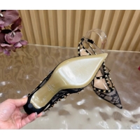 Good Looking Valentino Rockstud Pumps 9.5cm in Lace Mesh with Double Straps Black VLTN121506 1215097