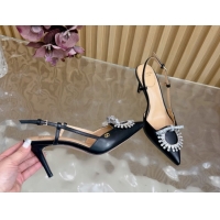 Sophisticated Valentino Strass Embellished Slingbacks Pump 8cm in Calfskin Leather Black2 VLTN121508 51215103