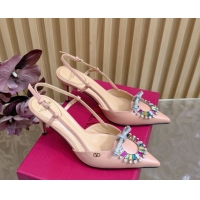 Hot Style Valentino Strass Embellished Slingbacks Pump 8cm in Calfskin Leather Light Pink VLTN121508 51215105