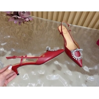 Durable Valentino Strass Embellished Slingbacks Pump 4cm in Calfskin Leather Red 2025 VLTN121508 1215106