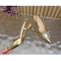 Perfect Valentino Strass Embellished Slingbacks Pump 6.5cm in Calfskin Leather Gold VLTN121508 1215108