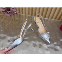 Sumptuous Valentino Strass Embellished Slingbacks Pump 6.5cm in Calfskin Leather Silver VLTN121508 1215109