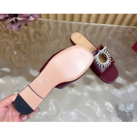 Buy Discount Valentino Strass Embellished Flat Slides Sandal in Calfskin Leather Dark Burgundy VLTN121509 1215112