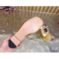 Low Cost Valentino Strass Embellished Flat Slides Sandal in Calfskin Leather Gold VLTN121509 51215114