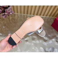 Top Grade Valentino Strass Embellished Flat Slides Sandal in Calfskin Leather Silver VLTN121509 1215115