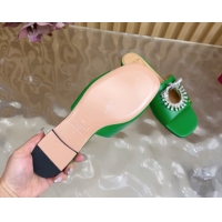 Top Design Valentino Strass Embellished Flat Slides Sandal in Calfskin Leather Green VLTN121509 51215117