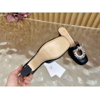 Luxury Discount Valentino Strass Embellished Heel Mules 5.5cm in Calfskin Leather Black VLTN121509 51215120
