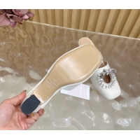 Luxury Valentino Strass Embellished Heel Mules 5.5cm in Calfskin Leather White 2025 VLTN121509 1215121