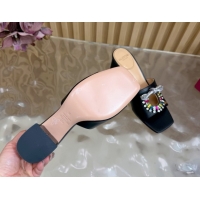 Best Product Valentino Strass Embellished Heel Slides Sandal 6cm in Calfskin Leather Black/Multicolor VLTN121509 5121512