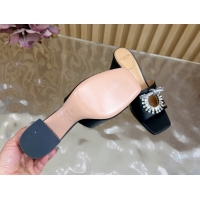 Good Quality Valentino Strass Embellished Heel Slides Sandal 6cm in Calfskin Leather Black2 2025 VLTN121509 51215123