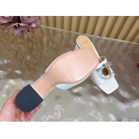 Good Looking Valentino Strass Embellished Heel Slides Sandal 6cm in Calfskin Leather White VLTN121509 51215124