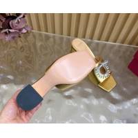 Charming Valentino Strass Embellished Heel Slides Sandal 6cm in Calfskin Leather Gold VLTN121509 51215125