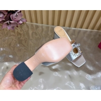 Luxury Cheap Valentino Strass Embellished Heel Slides Sandal 6cm in Calfskin Leather Silver VLTN121509 51215126