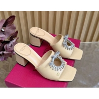 Popular Style Valentino Strass Embellished Heel Slides Sandal 6cm in Calfskin Leather Nude VLTN121509 51215127