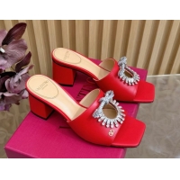 Classic Hot Valentino Strass Embellished Heel Slides Sandal 6cm in Calfskin Leather Red VLTN121509 1215129