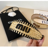 Good Looking Miu Miu Straw Headband 0723 Beige/Black 2025
