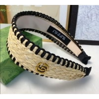 Best Quality Gucci Straw Headband 0724 Beige/Black 2025