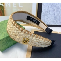 Original Cheap Gucci Straw Headband 0724 Beige/Brown 2025