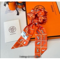 Discount Hermes Horse Twilly Silk Bandeau and Hairring Set 0724 Orange 2025