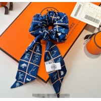 Top Design Hermes Horse Twilly Silk Bandeau and Hairring Set 0724 Blue 2025