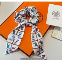 Big Discount Hermes Horse Twilly Silk Bandeau and Hairring Set 0724 White 2025