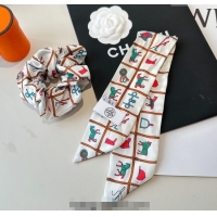 Big Discount Hermes Horse Twilly Silk Bandeau and Hairring Set 0724 White 2025