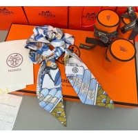 Famous Brand Hermes Tree Twilly Silk Bandeau and Hairring Set 0724 Blue 2025