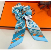 Luxury Cheap Hermes Forest Twilly Silk Bandeau and Hairring Set 0724 Blue 2025