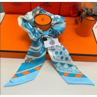 Luxury Cheap Hermes Forest Twilly Silk Bandeau and Hairring Set 0724 Blue 2025