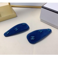 Fashion Discount Chanel Velvet Hair Clip with CC CH091101 Blue 2025 (PAIR)