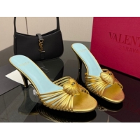 Good Quality Valentino Heart Calfskin Leather Heel Slides Sandal Gold Yellow VLTN121501 1216003