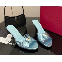 Grade Quality Valentino Heart Calfskin Leather Heel Slides Sandal Blue VLTN121501 1216005