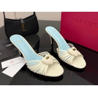 Best Product Valentino Heart Calfskin Leather Heel Slides Sandal White VLTN121501 1216008