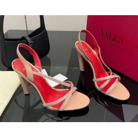 Good Looking Valentino Calfskin Leather Heel Sandals 10.5cm with Strass Nude VLTN121601 1216010