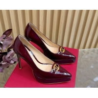 Classic Hot Valentino The Bold Edition VLogo Platform Pumps 11.8cm in Patent Leather Dark Burgundy VLTN121602 1216013
