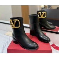 Good Product Valentino Maxi-VLogo Heel Ankle Boots 5.5cm in Calfskin Leather Black VLTN121603 1216018