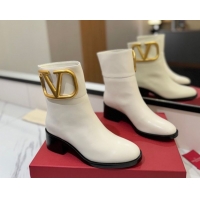 Good Quality Valentino Maxi-VLogo Heel Ankle Boots 5.5cm in Calfskin Leather White VLTN121603 1216019