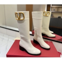 Purchase Valentino Maxi-VLogo Heel High Boots 5.5cm in Calfskin Leather White VLTN121603 1216020