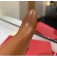 Good Quality Valentino Maxi-VLogo Heel High Boots 8cm in Calfskin Leather Brown VLTN121603 1216023