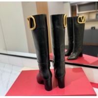 Best Grade Valentino Maxi-VLogo Heel High Boots 8cm in Calfskin Leather Black VLTN121603 1216025