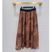 Buy Fashionable Louis Vuitton Silk Skirt LV121806 Brown 2025