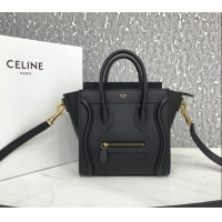Market Sells Celine Nano Luggage Bag in Grained Calfskin 189243 Black/Gold 2023