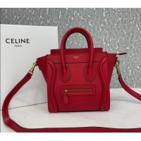 Spot Bulk Celine Nano Luggage Bag in Grained Calfskin 189243 Red 2023