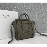 Buy Classic Celine Nano Luggage Bag in Grained Calfskin 189243 Grey 2023
