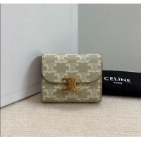 Original Cheap Celine Small Wallet in Triomphe Canvas 10D782 Beige Grey 2024