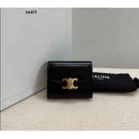 Best Price Celine Small Wallet in Shiny Calfskin 10D783 Black/Gold 2024