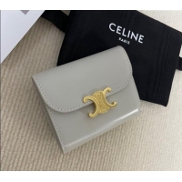 Good Quality Celine Small Wallet in Shiny Calfskin 10D783 Pale Grey 2024