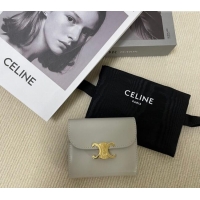 Good Quality Celine Small Wallet in Shiny Calfskin 10D783 Pale Grey 2024